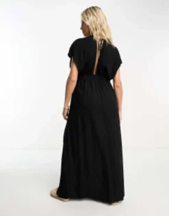 ASOS Maternity ASOS DESIGN Maternity Flutter Sleeve Maxi Beach Dress With Channelled Tie Waist In Black -RIVER ISLAND || PULL & BEAR || ONLY Sales Store 203801216 4