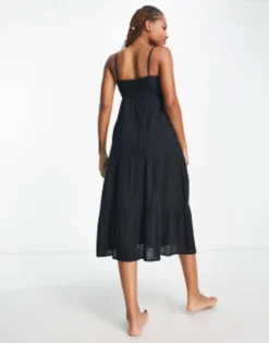 Isla & Bird Tiered Maxi Beach Summer Dress In Black -RIVER ISLAND || PULL & BEAR || ONLY Sales Store 203814827 3