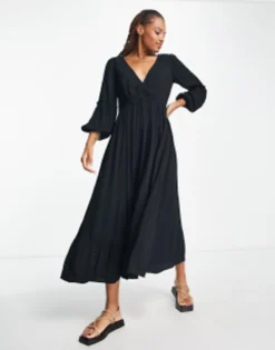 Isla & Bird Kimono Beach Maxi Summer Dress In Black