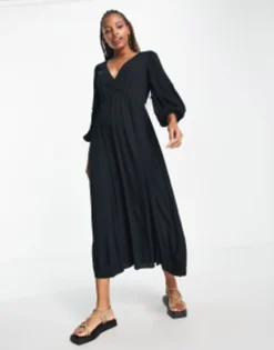 Isla & Bird Kimono Beach Maxi Summer Dress In Black -RIVER ISLAND || PULL & BEAR || ONLY Sales Store 203814887 4