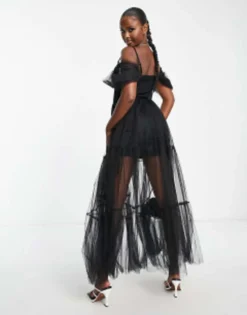 Lace & Beads Exclusive Sheer Corset 3D Print Embroidered Dress In Black -RIVER ISLAND || PULL & BEAR || ONLY Sales Store 203821297 3