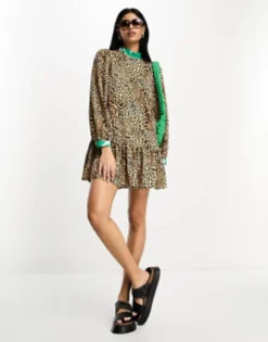 ASOS DESIGN Mixed Print High Neck Smock Mini Dress In Animal Print -RIVER ISLAND || PULL & BEAR || ONLY Sales Store 203825058 4