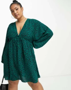 ASOS DESIGN Curve Chuck On Swing Mini Dress In Green Animal Print