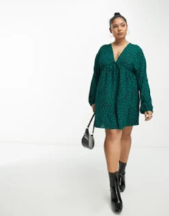 ASOS DESIGN Curve Chuck On Swing Mini Dress In Green Animal Print -RIVER ISLAND || PULL & BEAR || ONLY Sales Store 203825729 4