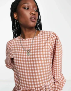 Daisy Street Mini Smock Dress In Micro Pink Brown Check -RIVER ISLAND || PULL & BEAR || ONLY Sales Store 203830840 3