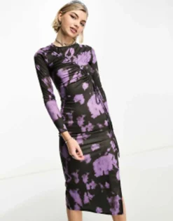 Daisy Street Long Sleeve Bodycon Maxi Dress In Purple Print -RIVER ISLAND || PULL & BEAR || ONLY Sales Store 203830919 4