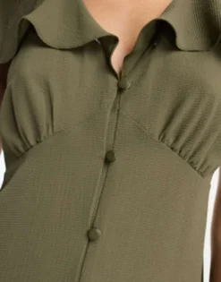 ASOS DESIGN Flutter Sleeve Mini Tea Dress With Buttons In Khaki -RIVER ISLAND || PULL & BEAR || ONLY Sales Store 203859346 3