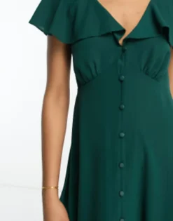 ASOS DESIGN Tall Flutter Sleeve Mini Tea Dress With Buttons In Bottle Green -RIVER ISLAND || PULL & BEAR || ONLY Sales Store 203859417 3