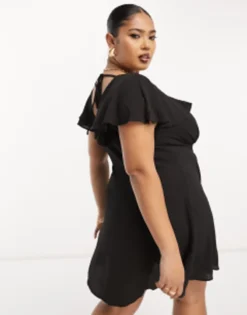 ASOS DESIGN Curve Flutter Sleeve Mini Tea Dress With Buttons In Black -RIVER ISLAND || PULL & BEAR || ONLY Sales Store 203860193 4