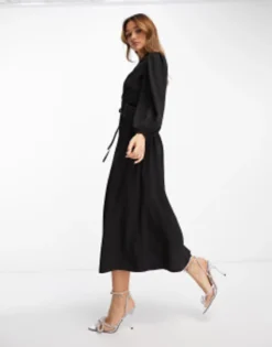 ASOS DESIGN Collared Wrap Midi Dress In Black -RIVER ISLAND || PULL & BEAR || ONLY Sales Store 203862565 4
