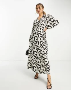 ASOS DESIGN Collared Wrap Midi Dress In Black -RIVER ISLAND || PULL & BEAR || ONLY Sales Store 203862575 1 animalprint