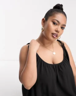 ASOS DESIGN Curve Tie Strap Detail Trapeze Maxi Slip Dress In Black -RIVER ISLAND || PULL & BEAR || ONLY Sales Store 203863824 3