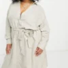 ASOS DESIGN Curve Belted Shirt Beach Dress In Natural