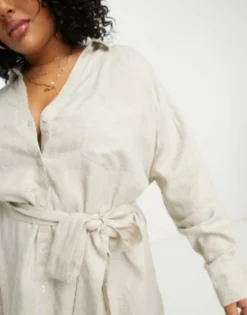 ASOS DESIGN Curve Belted Shirt Beach Dress In Natural -RIVER ISLAND || PULL & BEAR || ONLY Sales Store 203869798 3