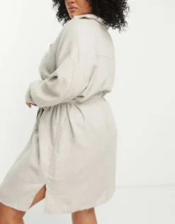 ASOS DESIGN Curve Belted Shirt Beach Dress In Natural -RIVER ISLAND || PULL & BEAR || ONLY Sales Store 203869798 4