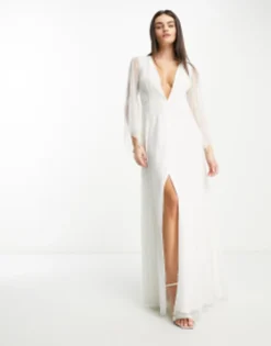 Starlet Bridal Exclusive Sheer Sleeve Embellished Maxi Dress In Ivory -RIVER ISLAND || PULL & BEAR || ONLY Sales Store 203875059 4