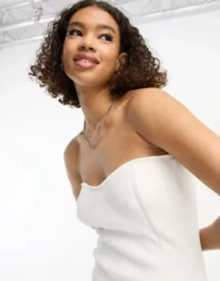 ASOS DESIGN Knitted Bandeau Midi Dress In White -RIVER ISLAND || PULL & BEAR || ONLY Sales Store 203898839 3