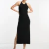 ASOS DESIGN Knitted Halter Neck Midi Dress In Black