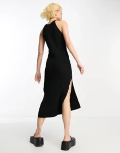ASOS DESIGN Knitted Halter Neck Midi Dress In Black -RIVER ISLAND || PULL & BEAR || ONLY Sales Store 203905207 4