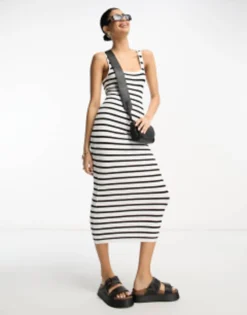 ASOS DESIGN Knitted Square Neck Midi Dress In White -RIVER ISLAND || PULL & BEAR || ONLY Sales Store 203905296 1 stripe