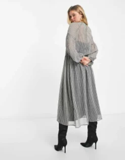 Edited Mesh Midi Smock Dress With Underlay In Tonal Grid Check -RIVER ISLAND || PULL & BEAR || ONLY Sales Store 203910611 3