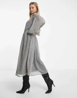 Edited Mesh Midi Smock Dress With Underlay In Tonal Grid Check -RIVER ISLAND || PULL & BEAR || ONLY Sales Store 203910611 4