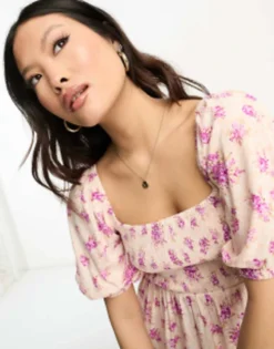 Miss Selfridge Petite Shirred Puff Sleeve Mini Dress In Animal Ditsy -RIVER ISLAND || PULL & BEAR || ONLY Sales Store 203912865 3