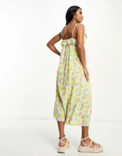 Miss Selfridge Petite Ruffle Detail Frill Hem Midi Slip Dress In Bright Cluster Floral -RIVER ISLAND || PULL & BEAR || ONLY Sales Store 203912892 4