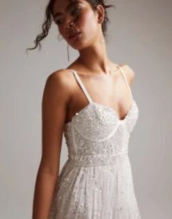 ASOS EDITION Esme Embellished Corset Cami Wedding Dress With Full Skirt In Ivory -RIVER ISLAND || PULL & BEAR || ONLY Sales Store 203924190 4