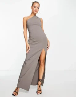 Vesper One Shoulder Maxi Dress In Grey