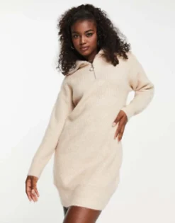 Pimkie Half Zip Knitted Mini Dress In Grey -RIVER ISLAND || PULL & BEAR || ONLY Sales Store 203941135 1 taupe