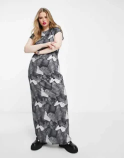 Tammy Girl Plus Slinky Maxi Dress In Black Denim Patchwork