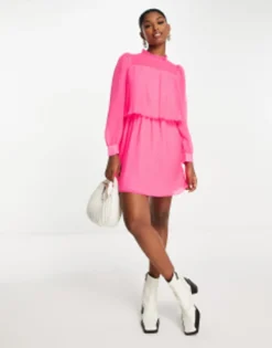 River Island Pleated Mini Dress In Pink