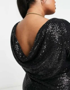 River Island Plus Cowl Back Sequin Mini Dress In Black -RIVER ISLAND || PULL & BEAR || ONLY Sales Store 203993297 4