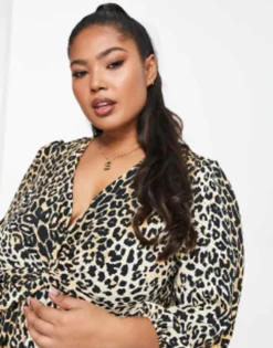 River Island Plus Animal Print Mini Tea Dress In Brown -RIVER ISLAND || PULL & BEAR || ONLY Sales Store 203993619 3