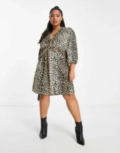 River Island Plus Animal Print Mini Tea Dress In Brown -RIVER ISLAND || PULL & BEAR || ONLY Sales Store 203993619 4