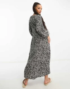 Miss Selfridge Long Sleeve Button Through Maxi Dress In Spot Print -RIVER ISLAND || PULL & BEAR || ONLY Sales Store 203994849 4
