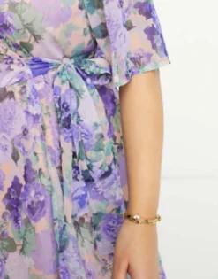 Hope & Ivy Plus Flutter Sleeve Wrap Maxi Dress In Blue Floral -RIVER ISLAND || PULL & BEAR || ONLY Sales Store 203995005 3