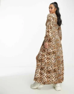 Miss Selfridge Petite Long Sleeve Button Through Maxi Dress In Leopard -RIVER ISLAND || PULL & BEAR || ONLY Sales Store 203995857 4