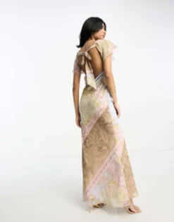 ASOS DESIGN Flutter Sleeve Cowl Neck Maxi Dress In Vintage Floral Print -RIVER ISLAND || PULL & BEAR || ONLY Sales Store 204005239 3