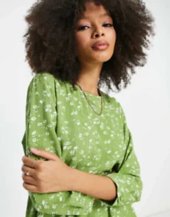 Glamorous Long Sleeve Maxi Smock Dress In Green White Floral -RIVER ISLAND || PULL & BEAR || ONLY Sales Store 204009834 3