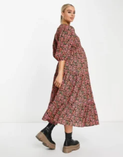 Glamorous Maternity Maxi Tiered Wrap Dress In Rose Floral -RIVER ISLAND || PULL & BEAR || ONLY Sales Store 204009900 4