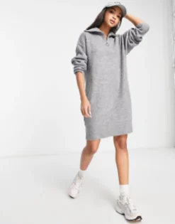 Pimkie Half Zip Knitted Mini Dress In Grey