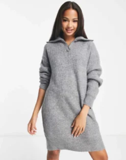 Pimkie Half Zip Knitted Mini Dress In Grey -RIVER ISLAND || PULL & BEAR || ONLY Sales Store 204012172 4