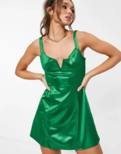 River Island Notch Front Structured Mini Dress In Green