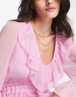 ASOS DESIGN Textured Chiffon Waisted Mini Dress With Frills In Pink -RIVER ISLAND || PULL & BEAR || ONLY Sales Store 204029697 3