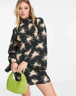 River Island Flute Sleeve Mini Dress In Black Floral -RIVER ISLAND || PULL & BEAR || ONLY Sales Store 204044128 3