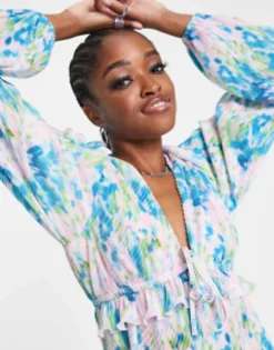 The Frolic Washed Floral Plisse Mini Ruffle Dress In Multi -RIVER ISLAND || PULL & BEAR || ONLY Sales Store 204049761 3