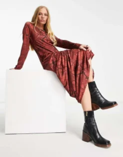 ASOS DESIGN Maxi Slinky T-shirt Dress In Brown Snake Print -RIVER ISLAND || PULL & BEAR || ONLY Sales Store 204055046 3