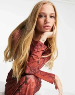 ASOS DESIGN Maxi Slinky T-shirt Dress In Brown Snake Print -RIVER ISLAND || PULL & BEAR || ONLY Sales Store 204055046 4